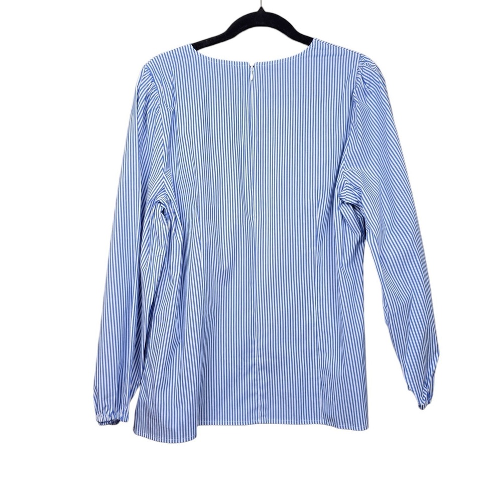 J.Crew Womens Long Sleeve Blue White Striped Blouse Size 16T Tall NWOT - Picture 4 of 6